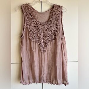 Giulia Women’s Blush Pink Lace Trim Silk Sleeveless Top size L